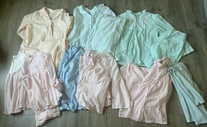 Vintage LOT 15 pc Ladies Retro 1970s Flannel Pajama 6 Sets & Pieces Blue & Pink - Picture 1 of 15