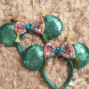 2PCS Disney- Parks Aladdin Jasmine Magic Carpet Bow Sequin Minnie Ears Headband - Picture 1 of 6