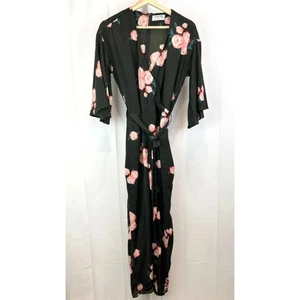 ONE TEASPOON Quartermaster Wrap Jumpsuit Floral Flare 3/4 Sleeve Black Pink XS - Picture 1 of 13