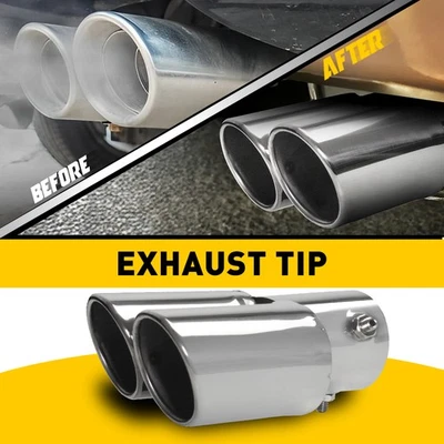 Car Dual Exhaust Pipe Tip Muffler Tail Stainless Steel Silver Round DUAL TRIM US - Image 1 of 4