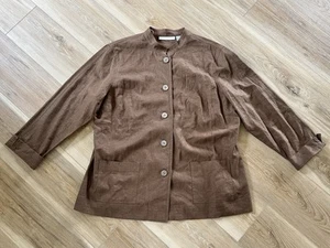 LINEN Blend Appleseeds Jacket Shirt Shacket Brown Coastal Beach Career 18W - Picture 1 of 10