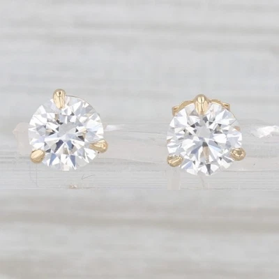 2.15ctw Lab Grown Round Diamond Stud Earrings 14k Yellow Gold Studs IGI E VVS2 - Image 1 of 4