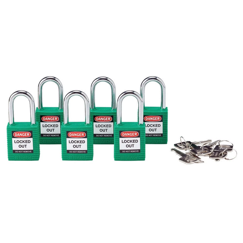 BRADY 105893 Lockout Padlock,KA,Green,1-3/4"H,PK6 39N173 - Image 1 of 1