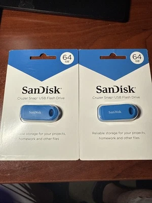 (2) SanDisk Cruzer Snap 64GB USB Flash Drive Blue SDCZ62-064G-A4BL - Image 1 of 4
