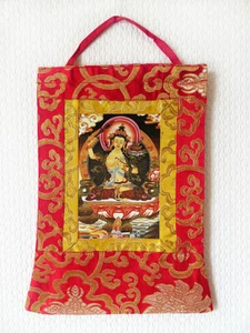 Stoff Thangka - Buddha Manjushri im Brokatrahmen - Nepal Tibet - Bild 1 von 3