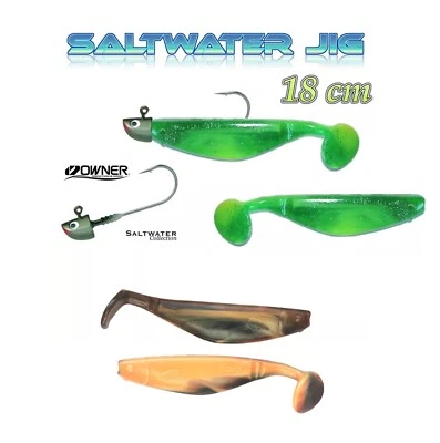Saltwater Jig Manns Kipper Shad 18cm FS / OC + 2x Owner Jighaken ( ges.ca. 180G) - Bild 1 von 3