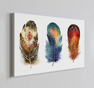 Watercolour Feathers Canvas Print Wall Art, Stylish Home Decor Wall Hanging - Picture 1 of 10