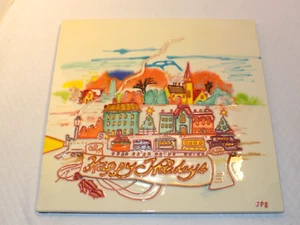 Arte de azulejos de colección cerámica pintada a mano firmada Felices Fiestas - Imagen 1 de 5