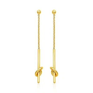 14k Yellow Gold 2.08in Women's Long Dangling Earrings with Knots - Picture 1 of 2