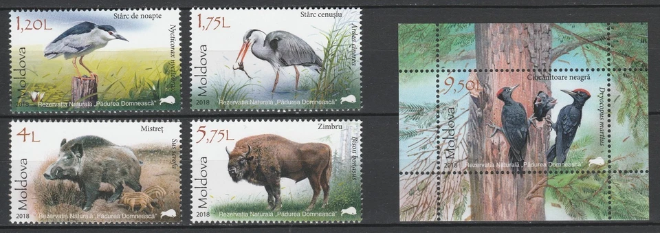 Moldova 2018 Fauna Animals, Birds 4 MNH stamps + Block - Image 1 of 1