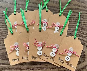 Set of 10 Handmade Christmas Gift Tags~Button Snowmen - Picture 1 of 2