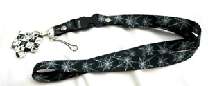 Small White Spiderwebs on Black 15" lanyard for ID Holder + Mobile Devices-New! - Picture 1 of 1
