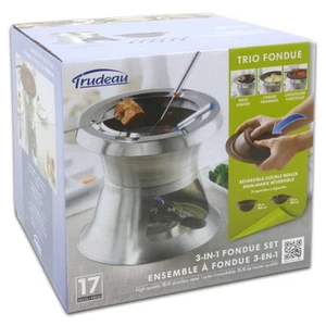 Trudeau Stainless Steel 17 Pc 3-in-1 Double Boiler Chaplin Fondue Set, Brand New - Picture 1 of 2