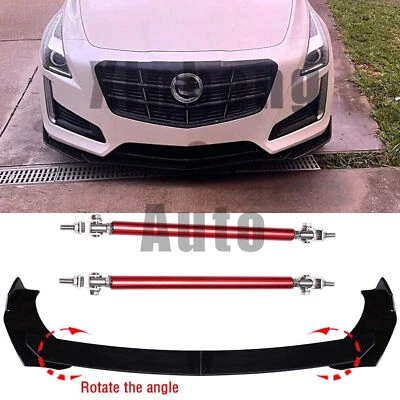 Front Bumper Lip Spoiler Splitter + Strut Rods For Cadillac CT4 CT5 CTS Glossy B - Imagem 1 de 4