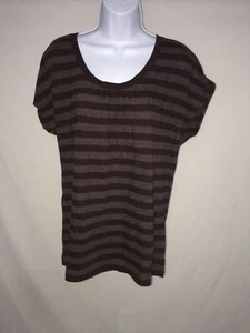 Faded glory women's scoop neck short sleeve shirt Brown striped XL 16-18 - Picture 1 of 2