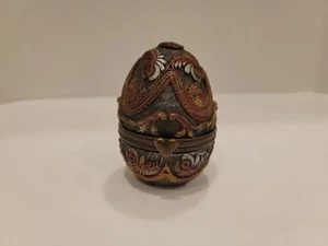 Trinket Egg Container Jewelry Holder Etched Melomine Retro Style Hinged Vintage - Picture 1 of 9