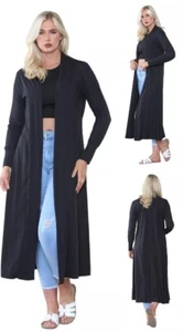 WOMANS RIBBED LONG FULL SLEEVE MAXI LONG LENGTH BOYFRIEND CARDIGAN - Picture 1 of 4