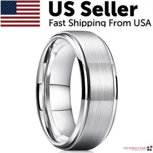 Tungsten Carbide Wedding Band Ring Brushed Silver Mens Jewelry Size 5-17 + Half - Picture 1 of 41