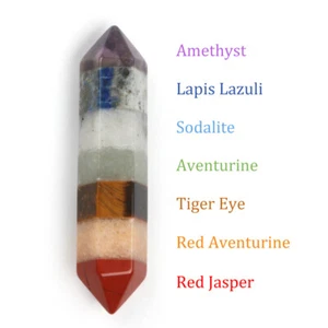 7 Chakra Stone Double Point Healing Crystal Quartz Natural Gemstone Wand Reiki - Picture 1 of 20