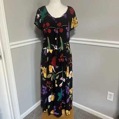 Maxi Vestido Artístico Usable Floral Vintage Años 90 Carole Little Boho Talla 14 Foto 1 de 4