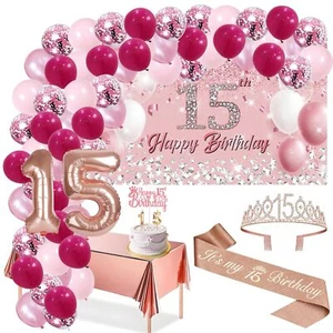 15th Birthday Decorations for girls15th Birthday Banner Party Tablecloth 15th... - Picture 1 of 7