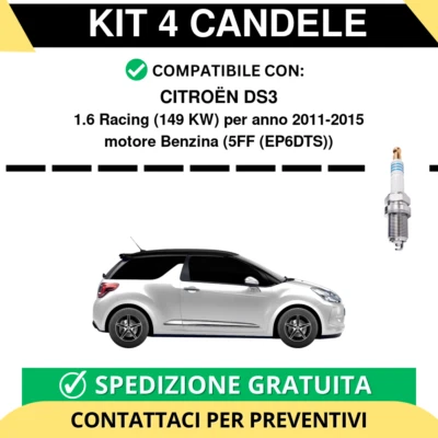 KIT 4 CANDELE per CITROËN DS3 1.6 Racing 149 kw anno 2011-2015 - Immagine 1 di 2