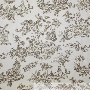 BonEful Fabric FQ Flannel Quilt Cotton VTG Cream Brown Flower Girl Boy Toile USA - Picture 1 of 11