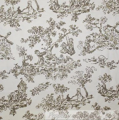BonEful Fabric FQ Flannel Quilt Cotton VTG Cream Brown Flower Girl Boy Toile USA - Image 1 of 4