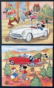 REDONDA DISNEY CHRISTMAS CARS STAMPS 2 SS MNH 1989 CORVETTE RAMBLER MICKEY GOOFY - Picture 1 of 3