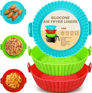 3 Pack Air Fryer Silicone Liners 8Inch Air Fryer Silicone Pot Reusable Food Grad - Picture 1 of 12
