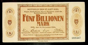 1923 Alemania KIEL 5 billones / 5.000.000.000.000.000 marcos billete - Imagen 1 de 2