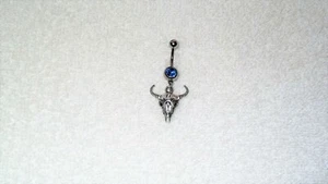 Longhorn Bull Skull Charm Belly Button Navel Ring Body Jewelry Cow Head - Picture 1 of 2