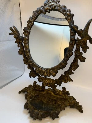 Espejo de escritorio giratorio con marco ÚNICO de hierro fundido dorado DE COLECCIÓN. Foto 1 de 4