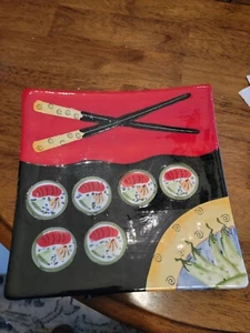 Fused Art Glass Sushi Plate Handpainted Square Colorful - Picture 1 of 6