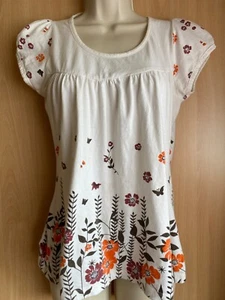 Ellie Cream Blouse, Size 10-12 Round Neck, Short Sleeve, Beautiful Floral Print. - Picture 1 of 6