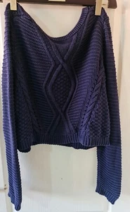 H&M Cardigan Ladies M/8-14 Navy Blue Round-Neck Long Sleeves P-P 52cm/20"P-H28cm - Picture 1 of 11