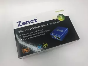 ZONET ZPW4000 WIRELESS-N PRINTSERVER USB RJ-45 802.11B/G/N 10/100 MBPS WPS WEP - Picture 1 of 6