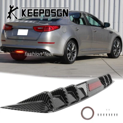 For Kia Optima Rear Bumper Diffuser Splitter Fin w/ LED Brake Light Carbon Fiber Foto 1 de 4