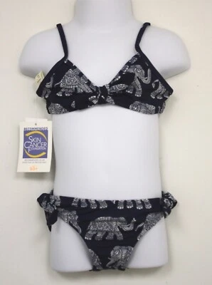 J Crew Crewcuts Girls Bathing Swim Suit Navy Elephants 2 Piece UPF 50 Toddler - Image 1 of 3