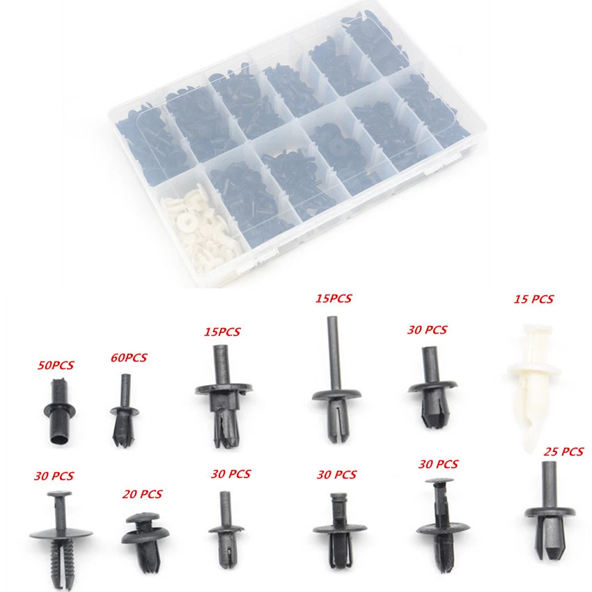 Kit de caja de sujetador de moldura de panel de clip de ajuste de remache de pasador de empuje plástico para automóvil 350P Foto 1 de 4