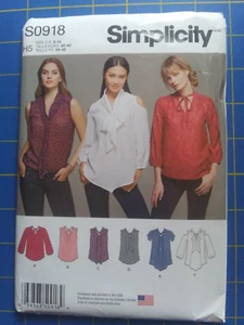 Simplicity 0918 Muster Pullover Blusen Ärmel & Fliege Variationen Größe 6-14 UC - Bild 1 von 4