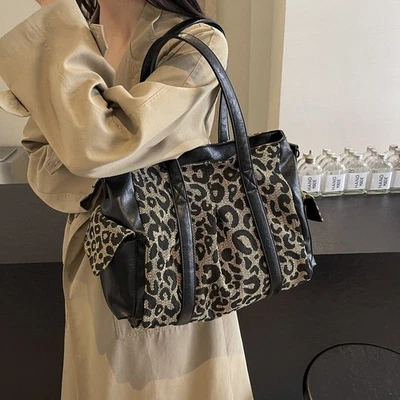 Canvas Leopard Print Tote Bag For Women With Large Capacity And Multiple Poets - image 1 of 4