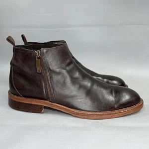 Donald J. Pliner Boots Men's Size 12 Zeus Brown Leather Zipper Chelsea Boots - Picture 1 of 13