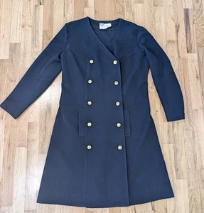 Vintage Butte Knit Dress Jacket Navy Gold Bitton Womens M/L Double Breasted - Picture 1 of 15