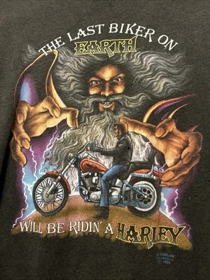 Camisa Harley Davidson vintage The Last Biker On Earth emblema 3D 1990 talla XL Foto 1 de 4