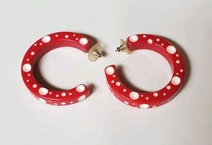 Vintage 70er rot weiß gepunktet Acryl Schleife Ohrringe ~ leicht - Bild 1 von 6