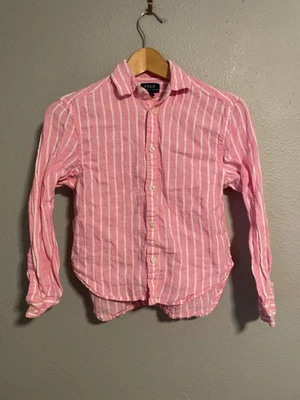 Polo Ralph Lauren Shirt Boys 10 Pink White Striped Linen Button Down Long Sleeve - Image 1 of 4