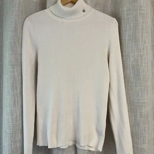 Vintage Lauren Ralph Lauren girocollo a costine monogramma L avorio vecchio denaro classico - Foto 1 di 9