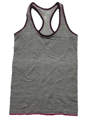 Ryka Womens Medium Gray Striped Pink Trim Racerback Athletic Tank Top - Image 1 of 3