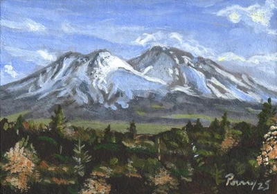 ACEO Original Landscape Painting Snowy Mountain Forest Miniature Art 9425 - Image 1 of 2